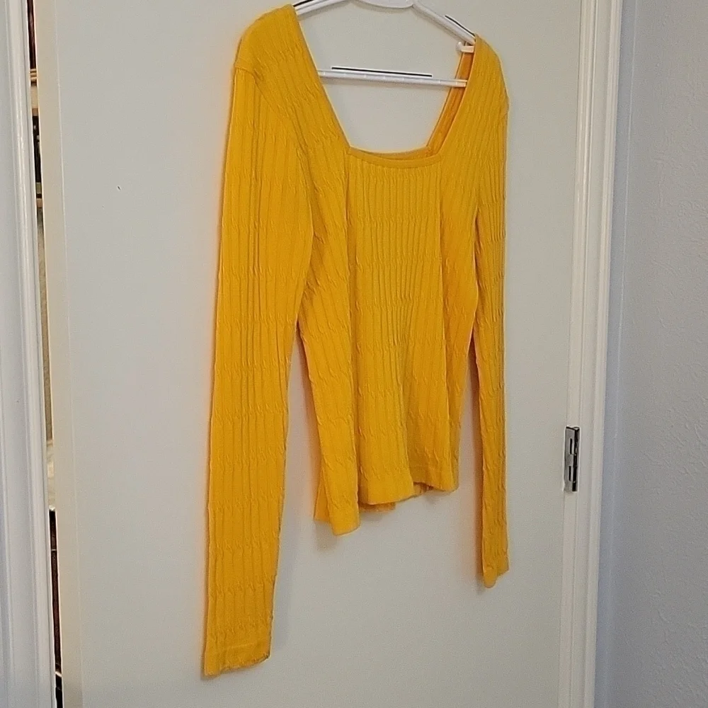𝅺LOVE Canary Yellow Square Neck Long Sleeve Blouse